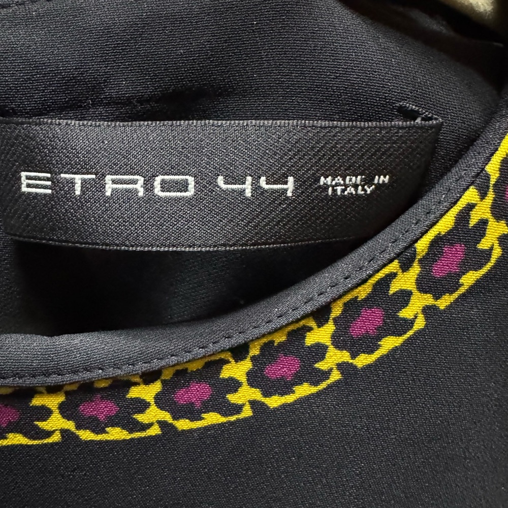 Etro 44 Black Multi Floral Printed Short Sleeved Crepe Dress - Picture 2 of 3
